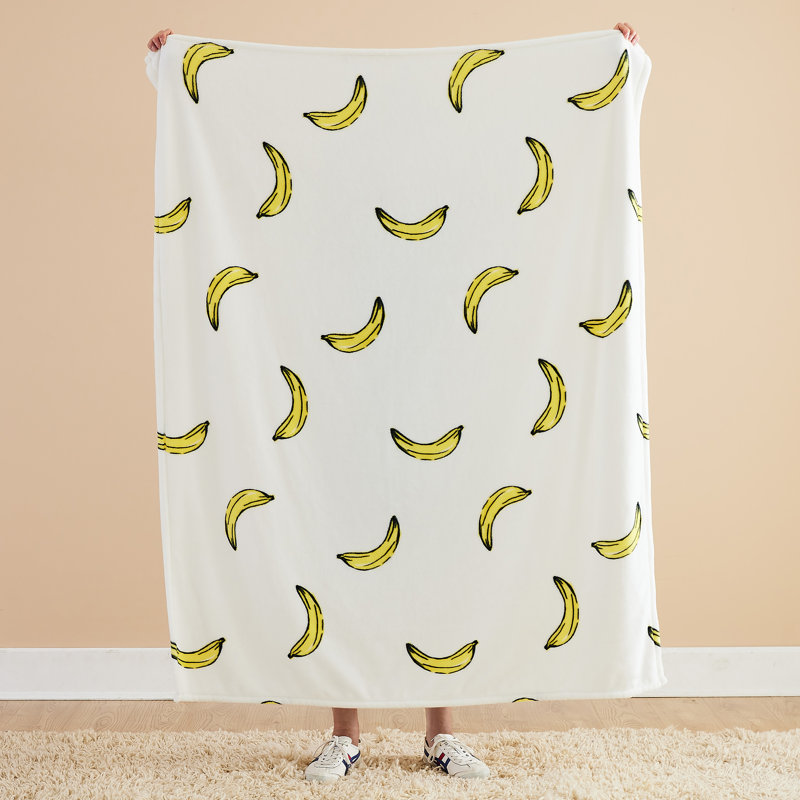Yellow and White Banana Toss Plush Throw Blanket 50" x 60"