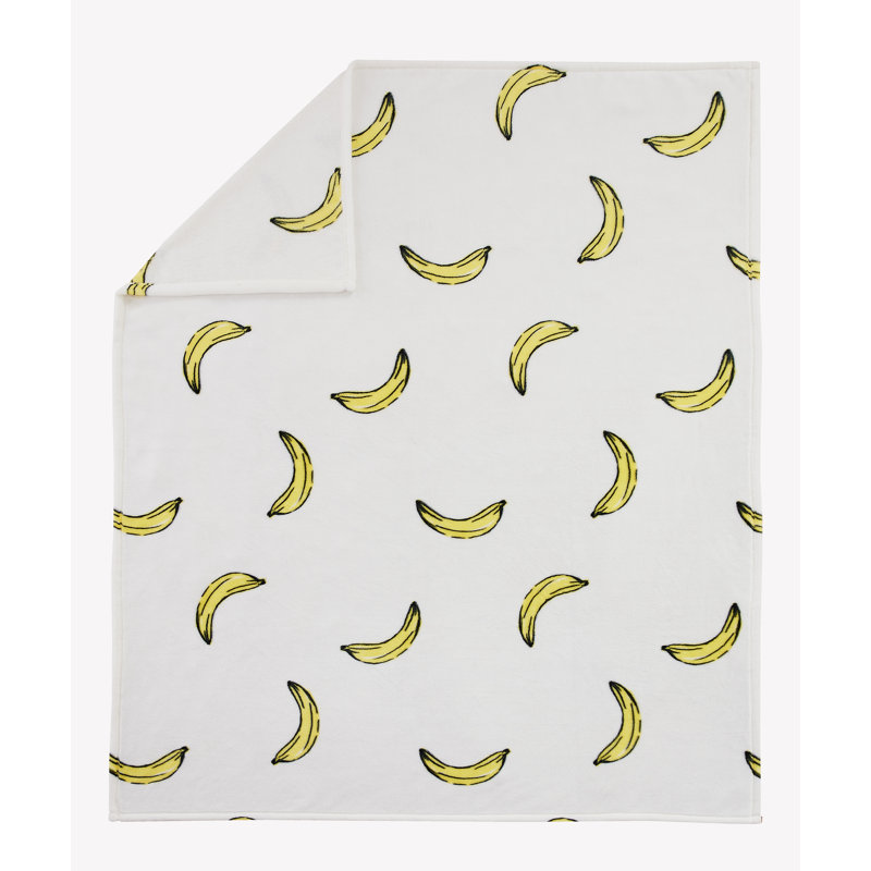 Yellow and White Banana Toss Plush Throw Blanket 50" x 60"