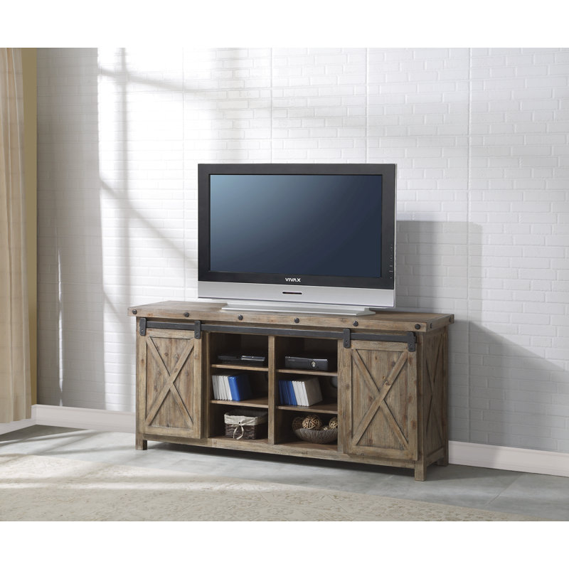 72'' Light Brown Reclaimed Wood Media Console with Cabinet