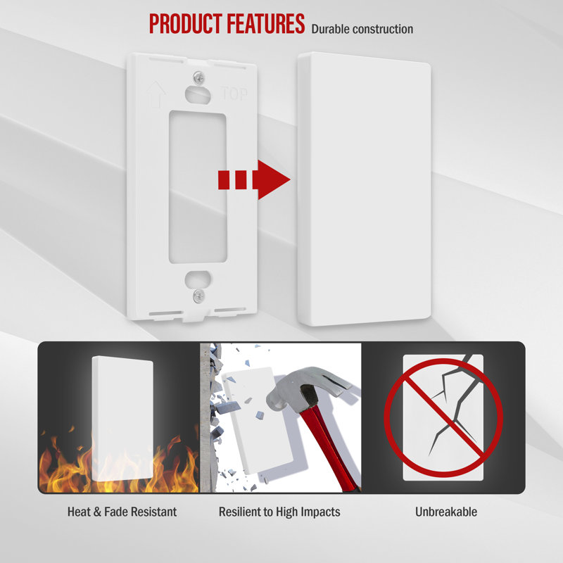 White Smooth Screwless 1-Gang Blank Wall Plate Set