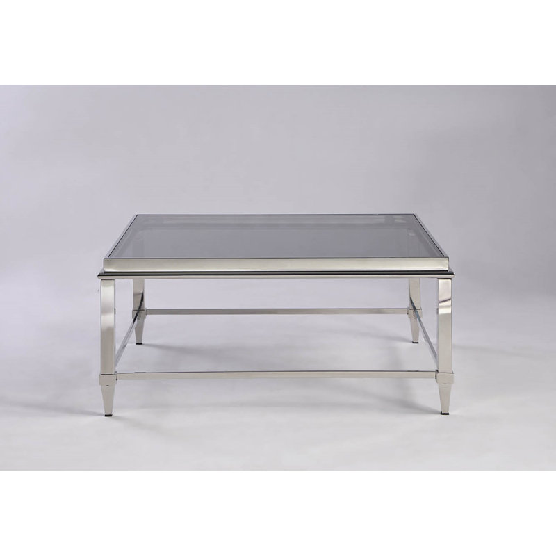 Square Glass Top Coffee Table with Polished Metal Frame