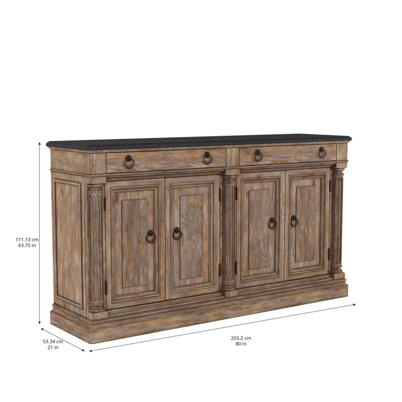 Architrave Almond Finish Pine & Alder Sideboard with Black Marble Top