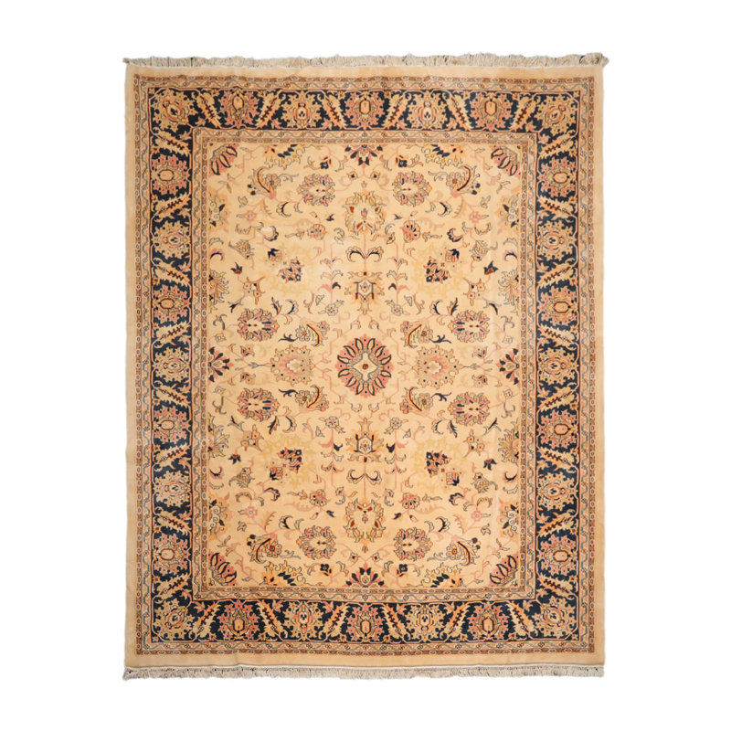 Hand-Knotted Blue and Beige Floral Wool Rug, 9' x 12'