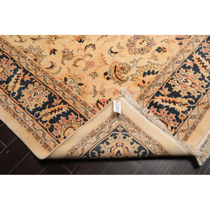 Hand-Knotted Blue and Beige Floral Wool Rug, 9' x 12'