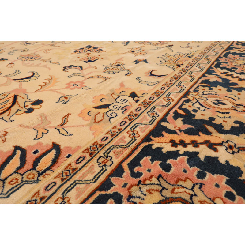 Hand-Knotted Blue and Beige Floral Wool Rug, 9' x 12'