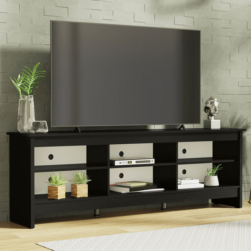 Sleek Black TV Stand with Cabinet and Cable Management, 71" Width