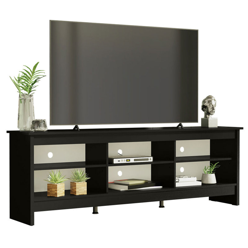 Sleek Black TV Stand with Cabinet and Cable Management, 71" Width