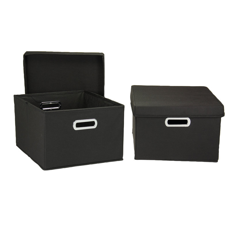 Chic Black Fabric Nested Storage Boxes with Lids, 2-Piece Set
