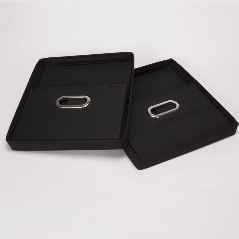 Chic Black Fabric Nested Storage Boxes with Lids, 2-Piece Set