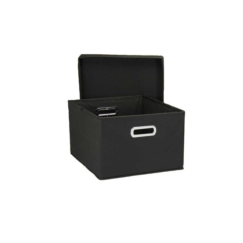 Chic Black Fabric Nested Storage Boxes with Lids, 2-Piece Set