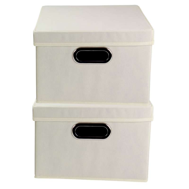 Natural Fabric Collapsible Lidded Storage Cube 2-Pack