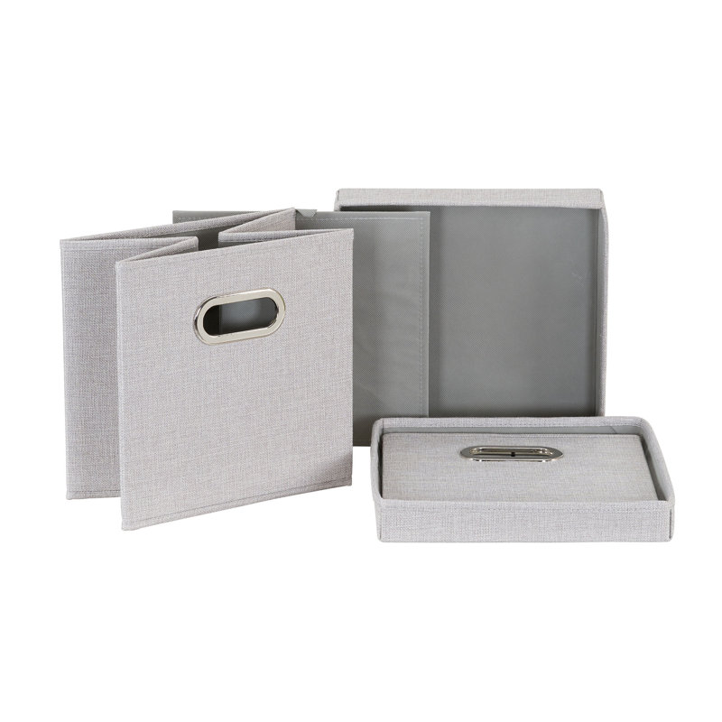 Silver Fabric Collapsible Stackable Storage Cube Set with Lids