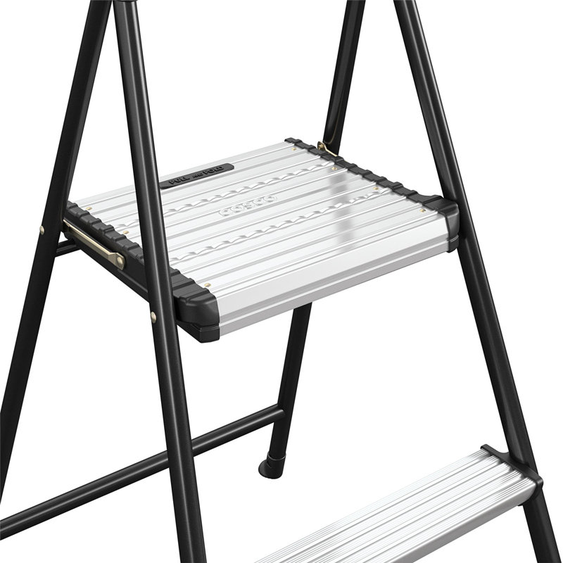 Compact 40.75" Black Foldable Steel Step Stool with Rubber Grip