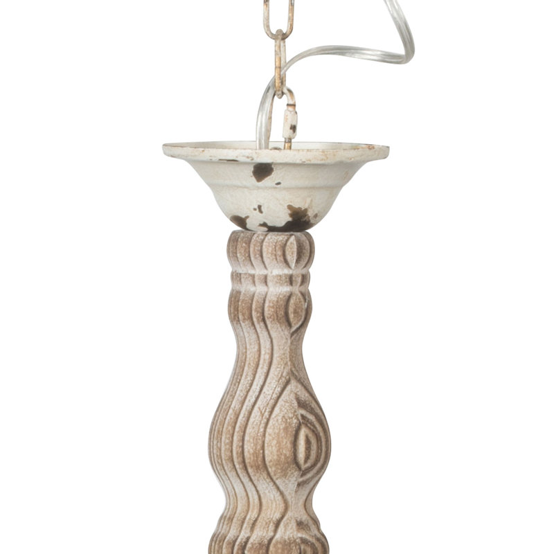 Distressed White and Natural Wood 6-Light Classic Chandelier