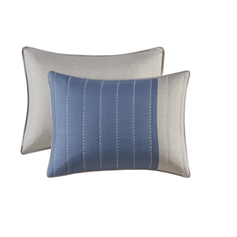 Blue and Taupe Reversible Microfiber Full Quilt Set