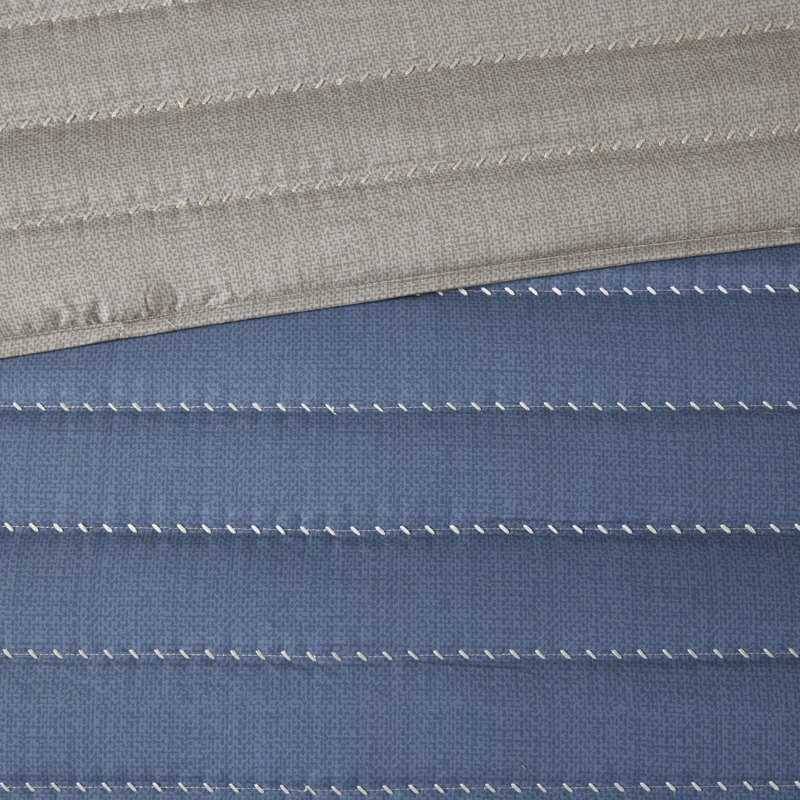 Blue and Taupe Reversible Microfiber Full Quilt Set