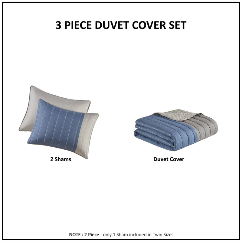Blue and Taupe Reversible Microfiber Full Quilt Set