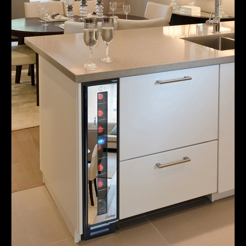 Sleek 7-Bottle Freestanding Mirror Wine Cooler with Interior LED Lighting
