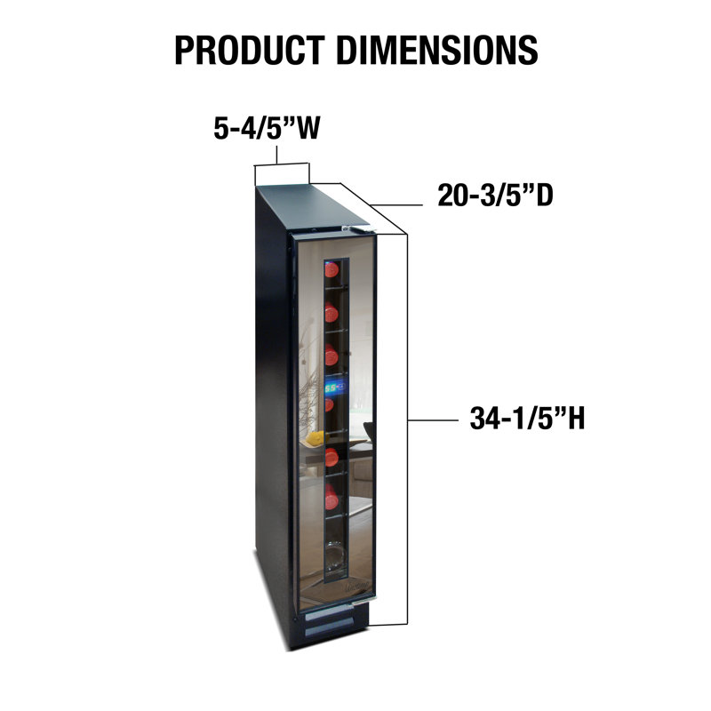 Sleek 7-Bottle Freestanding Mirror Wine Cooler with Interior LED Lighting