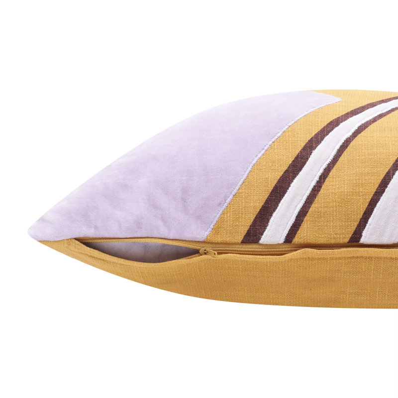 Yellow and Multicolor Cotton Embroidered Square Throw Pillow