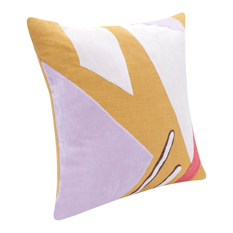 Yellow and Multicolor Cotton Embroidered Square Throw Pillow