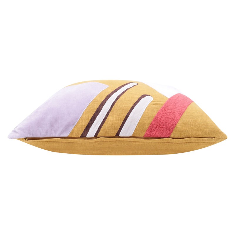 Yellow and Multicolor Cotton Embroidered Square Throw Pillow