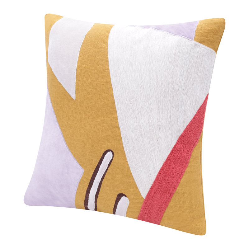Yellow and Multicolor Cotton Embroidered Square Throw Pillow