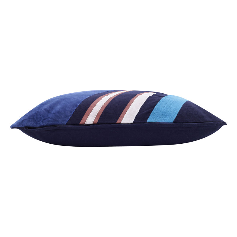 Blue and Multicolor Cotton Embroidered Square Throw Pillow