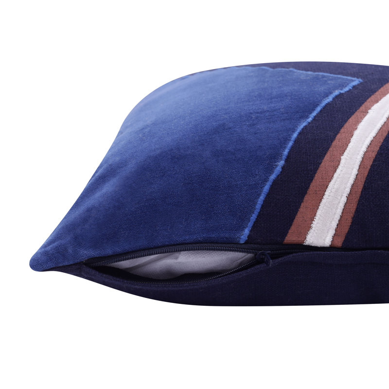 Blue and Multicolor Cotton Embroidered Square Throw Pillow