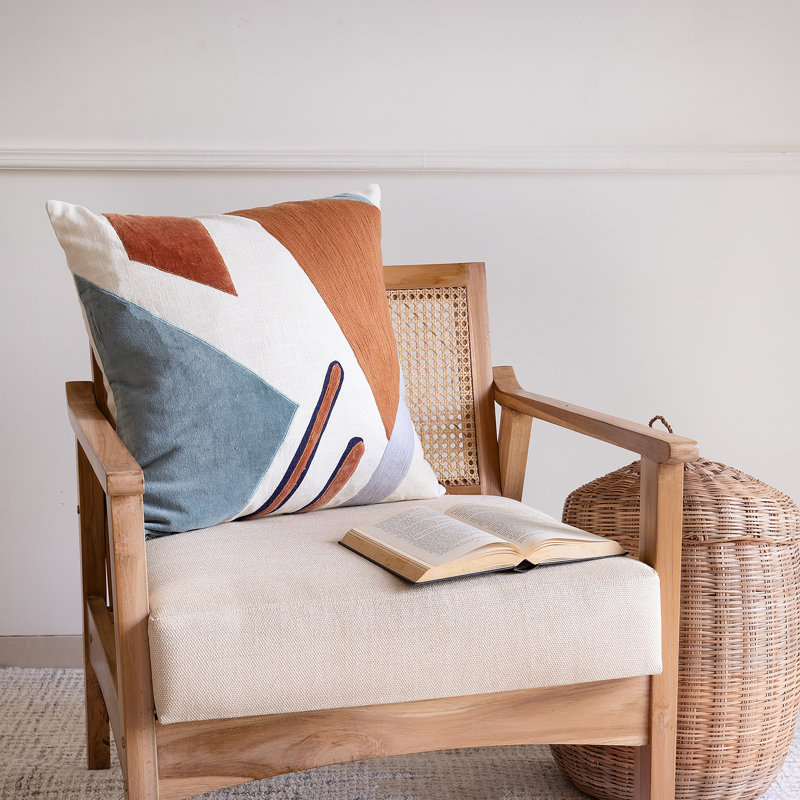 Blue and Multicolor Cotton Embroidered Square Throw Pillow