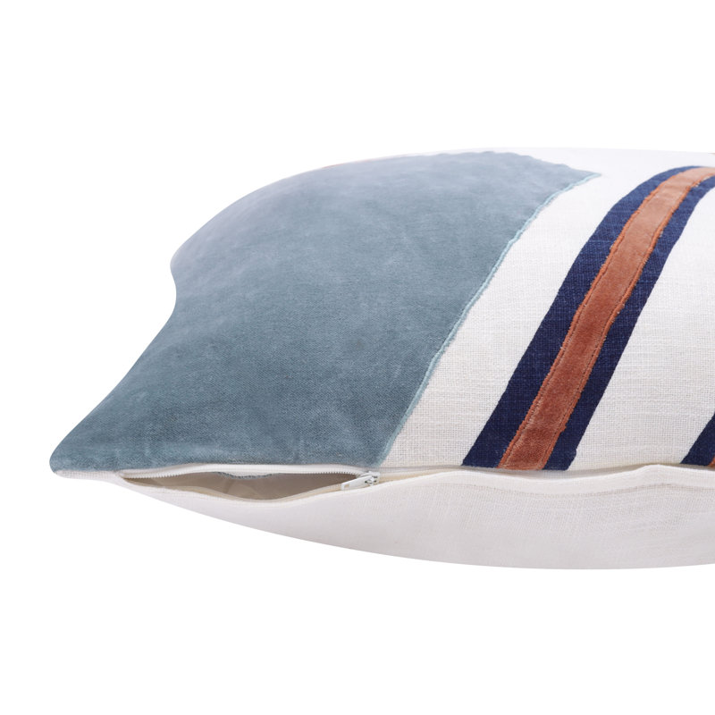 Blue and Multicolor Cotton Embroidered Square Throw Pillow