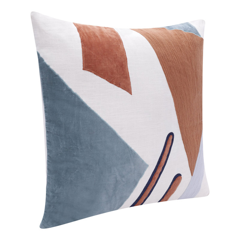 Yellow and Multicolor Cotton Embroidered Square Throw Pillow