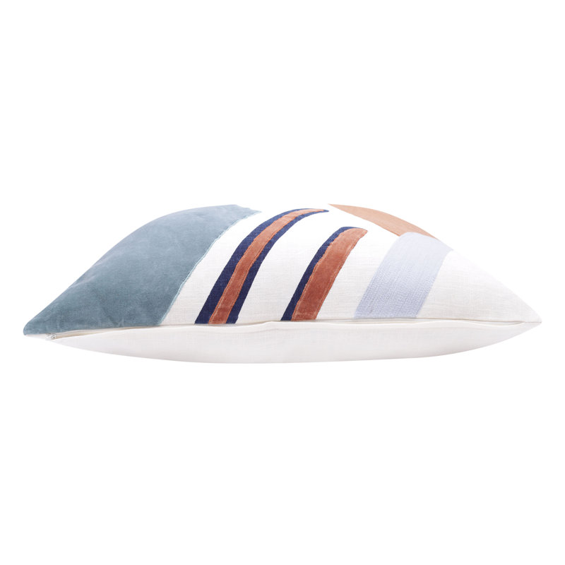 Blue and Multicolor Cotton Embroidered Square Throw Pillow