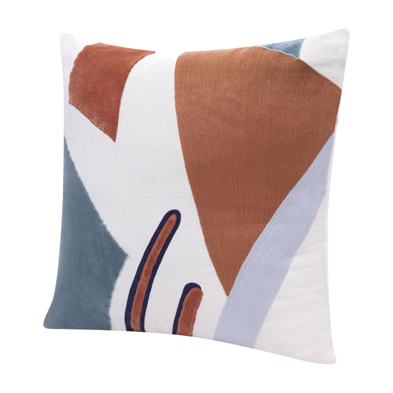 Yellow and Multicolor Cotton Embroidered Square Throw Pillow