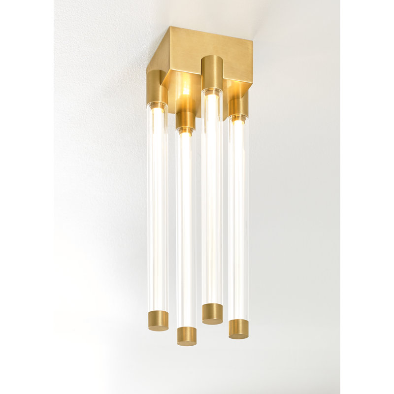 Elegant Brass and Glass Square LED Flush Mount Light