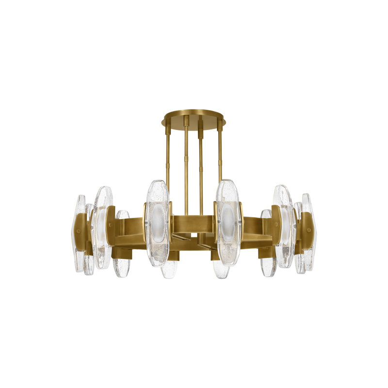 Wythe X-Large Industrial Brass LED Chandelier with Cast Glass