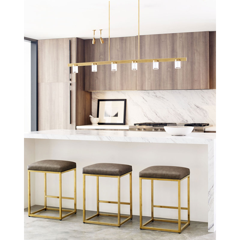 Natural Brass Crystal LED 6-Light Island Pendant