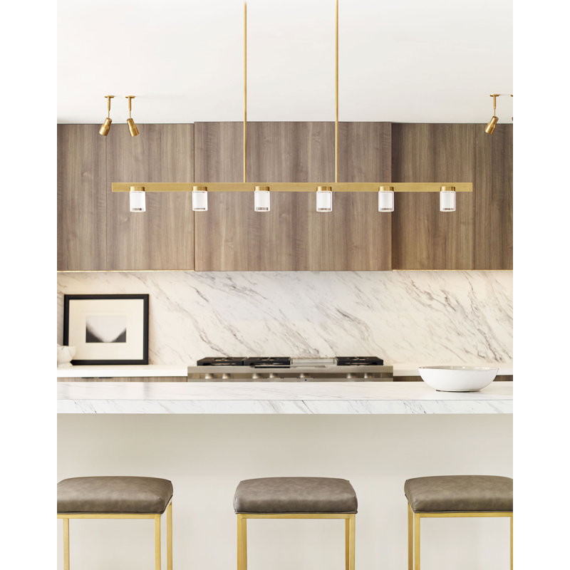 Natural Brass Crystal LED 6-Light Island Pendant