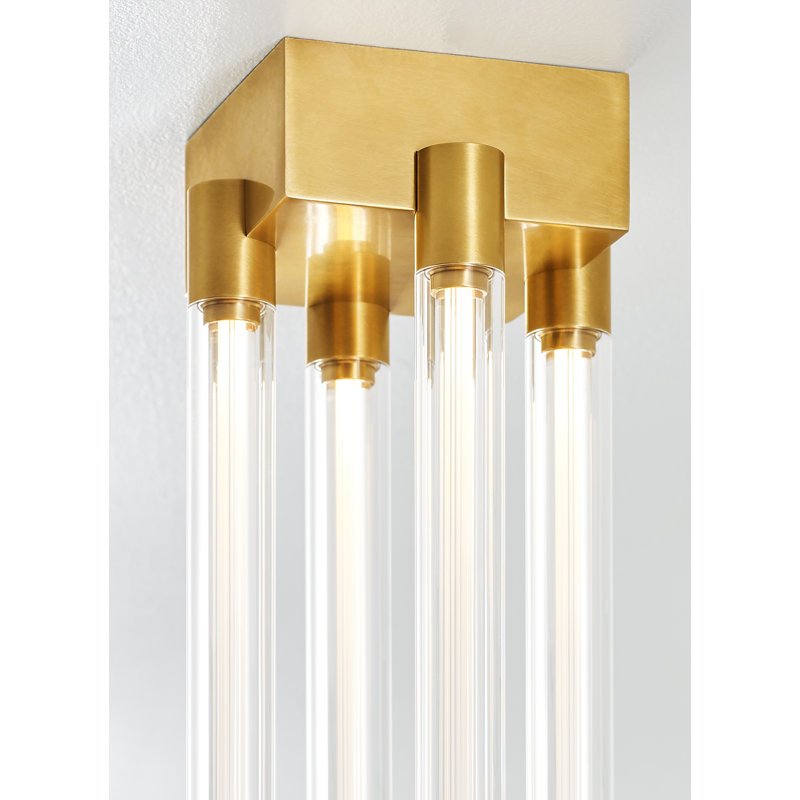 Elegant Brass and Glass Square LED Flush Mount Light