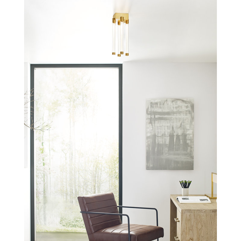 Elegant Brass and Glass Square LED Flush Mount Light