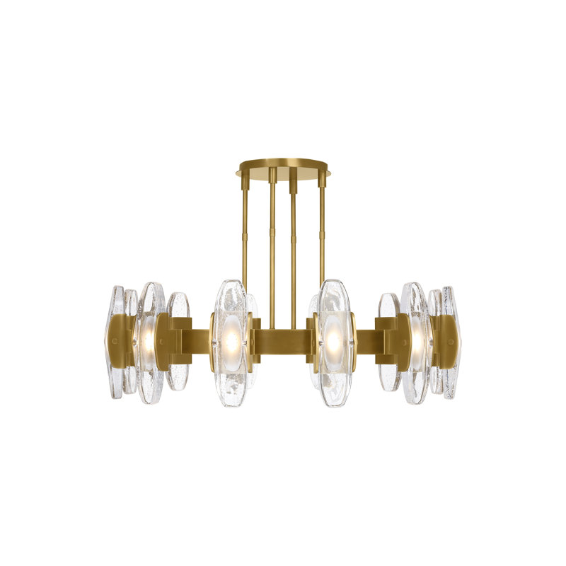 Wythe X-Large Industrial Brass LED Chandelier with Cast Glass