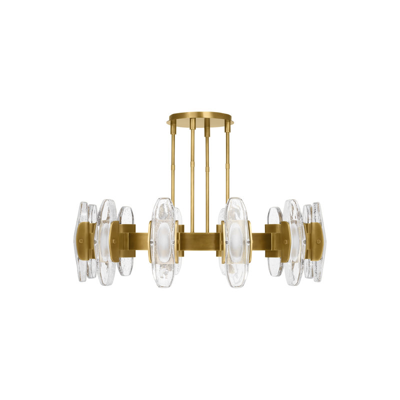 Wythe X-Large Industrial Brass LED Chandelier with Cast Glass