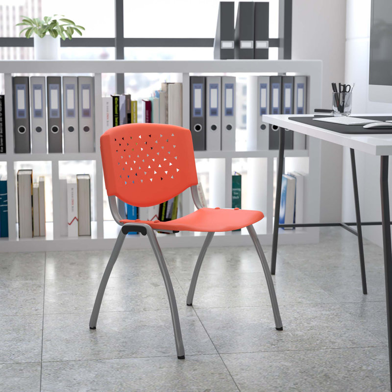 Hercules 880 lb. Capacity Orange Polypropylene Stack Chair with Titanium Frame