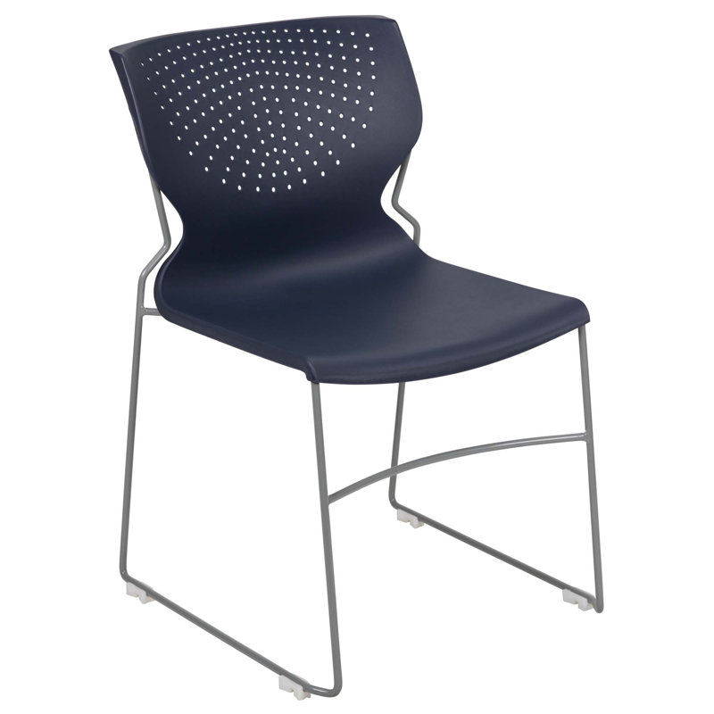 Navy Blue Metal Full Back Stacking Chair