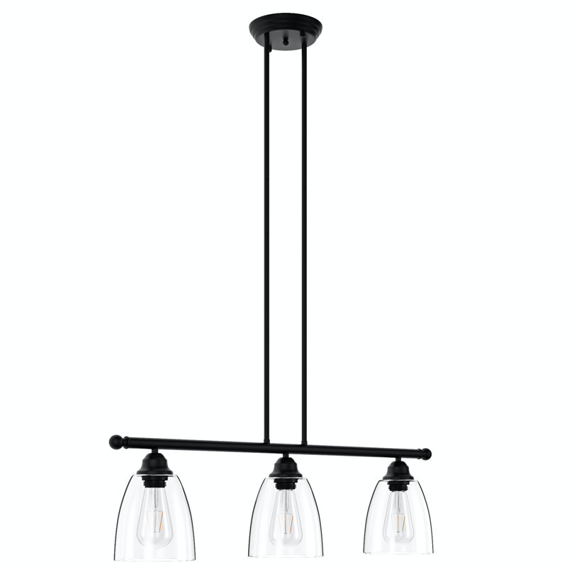 Farmhouse 3-Light Black Metal and Clear Glass Tiered Kitchen Island Pendant