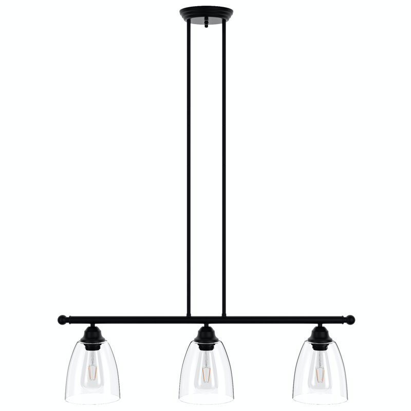Farmhouse 3-Light Black Metal and Clear Glass Tiered Kitchen Island Pendant