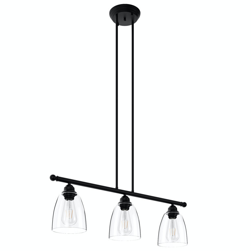 Farmhouse 3-Light Black Metal and Clear Glass Tiered Kitchen Island Pendant