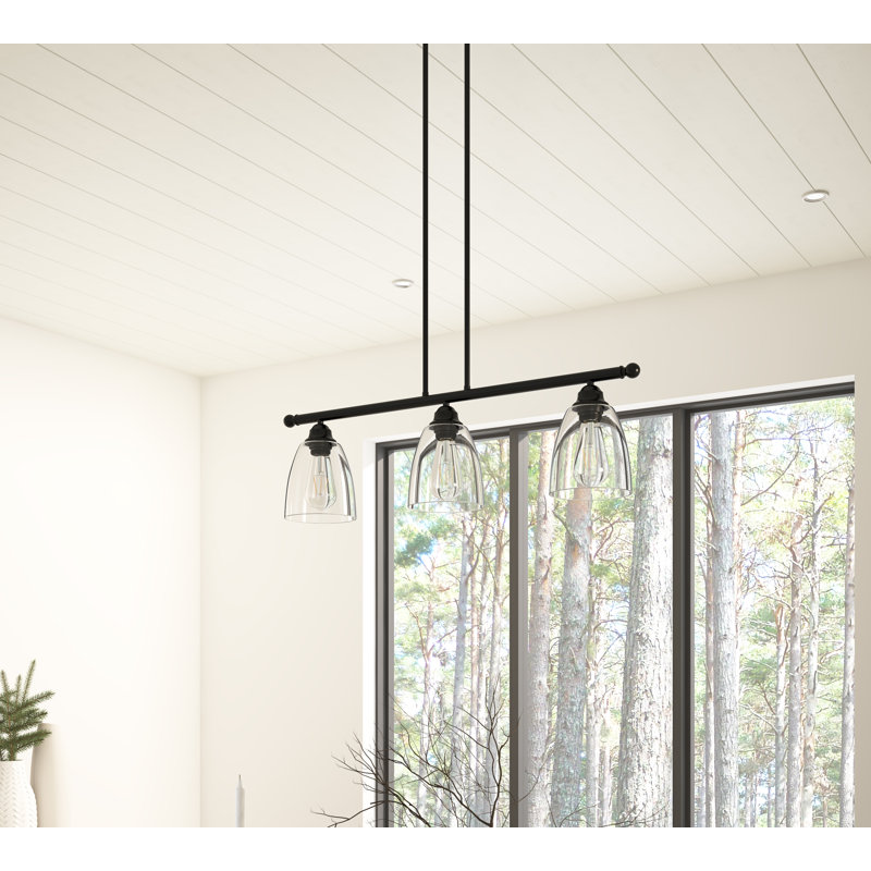 Farmhouse 3-Light Black Metal and Clear Glass Tiered Kitchen Island Pendant