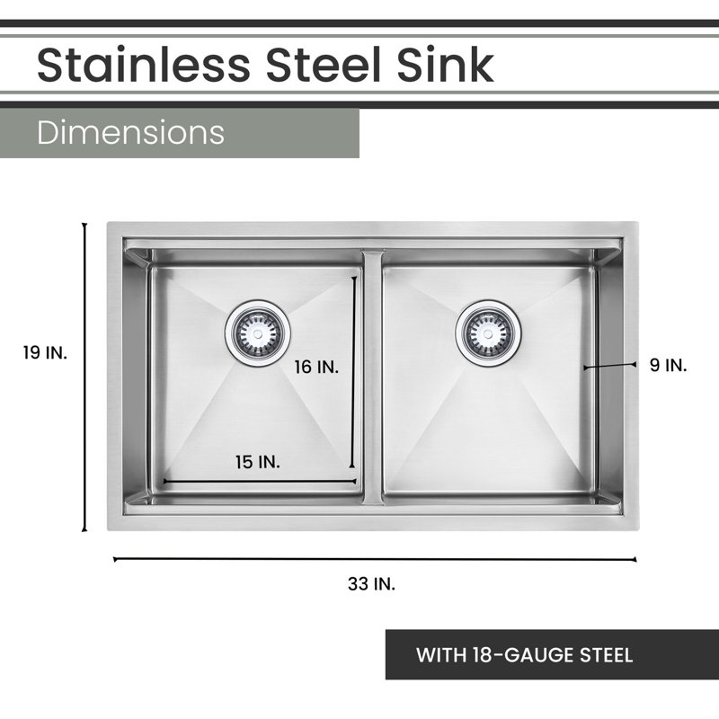 33'' Stainless Steel Double Bowl Undermount Kitchen Sink