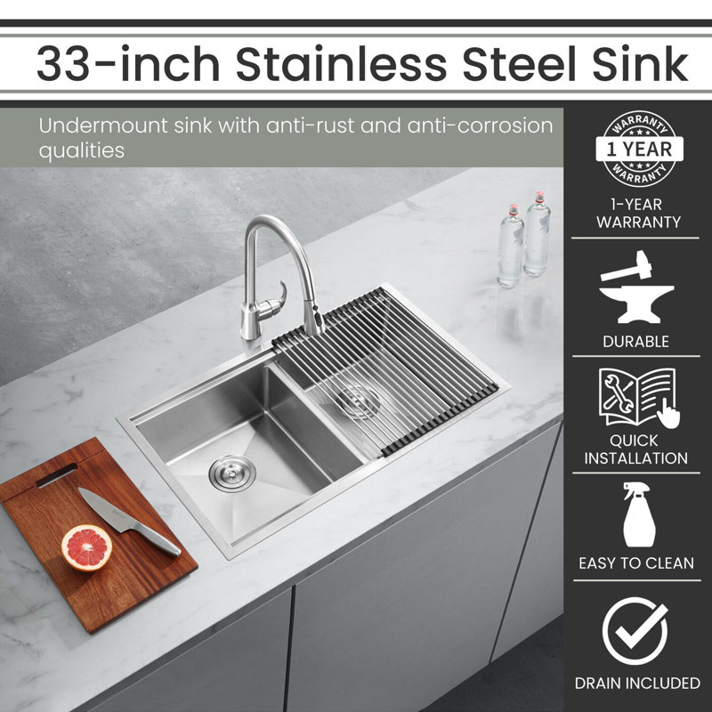 33'' Stainless Steel Double Bowl Undermount Kitchen Sink